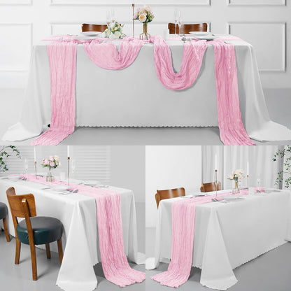 Skiennix 15 Pack Pink Cheesecloth Table Runners - 9FT Rustic Sheer Gauze for Weddings & Events | 17x108 Inch