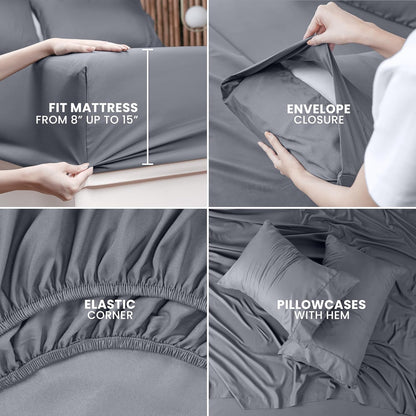Utopia Bedding Full Bed Sheets Set - Soft Brushed Microfiber | Fade & Shrink Resistant - Grey