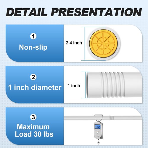 CorkLatta Tension Curtain Rod 31-56 Inch,1 Inch Diameter Adjustable Matte White Spring tension Stainless Steel Telescoping Rod,Easy Install,No Rust
