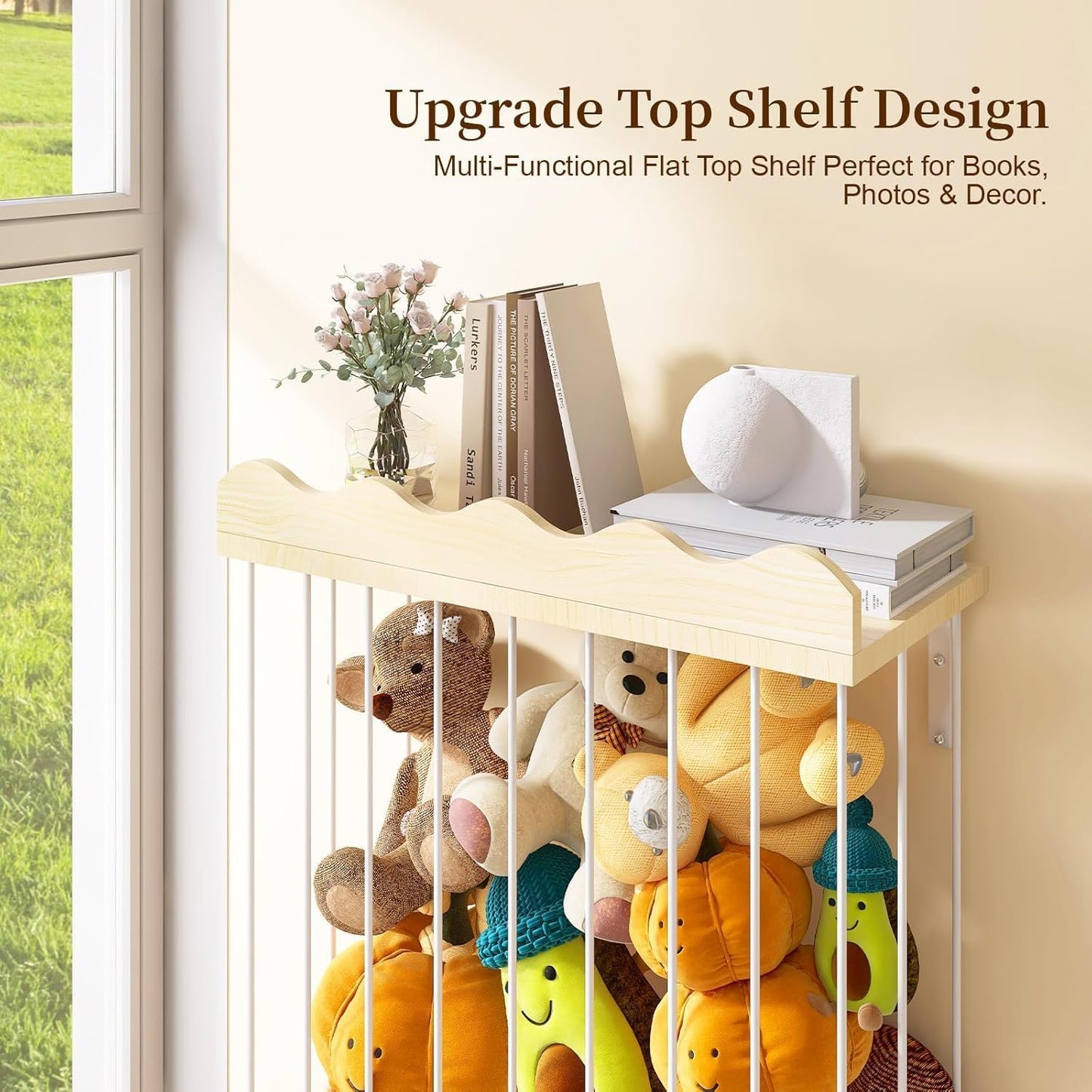 Skiennix Adjustable Stuffed Animal Storage - Large Wooden Plush Toy Organizer for Kids' Room | Patented Design