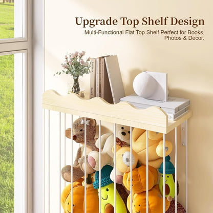 Skiennix Adjustable Stuffed Animal Storage - Large Wooden Plush Toy Organizer for Kids' Room | Patented Design