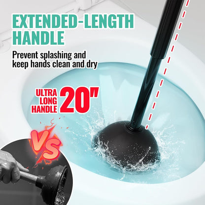 Regine Switzerland 3-in-1 Toilet Brush and Plunger Set - Extra Long Handle with Crevice Cleaner | Black