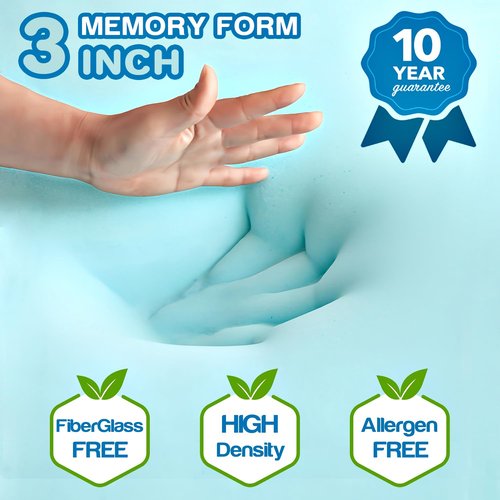 CISTNY 3 Inch Cooling Memory Foam Mattress Topper Twin XL College Dorm, High Density Foam Bed Topper with Washable Removable Bamboo Cover, Organic, Hypoallergenic, Oeko-TEX XL Twin Mattress Topper