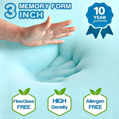 CISTNY 3 Inch Cooling Memory Foam Mattress Topper Twin XL College Dorm, High Density Foam Bed Topper with Washable Removable Bamboo Cover, Organic, Hypoallergenic, Oeko-TEX XL Twin Mattress Topper