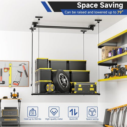 GADFISH Garage Ceiling Lift Storage Rack - Easy Lift Overhead Storage | 4x4 Ft | 350LBS Capacity