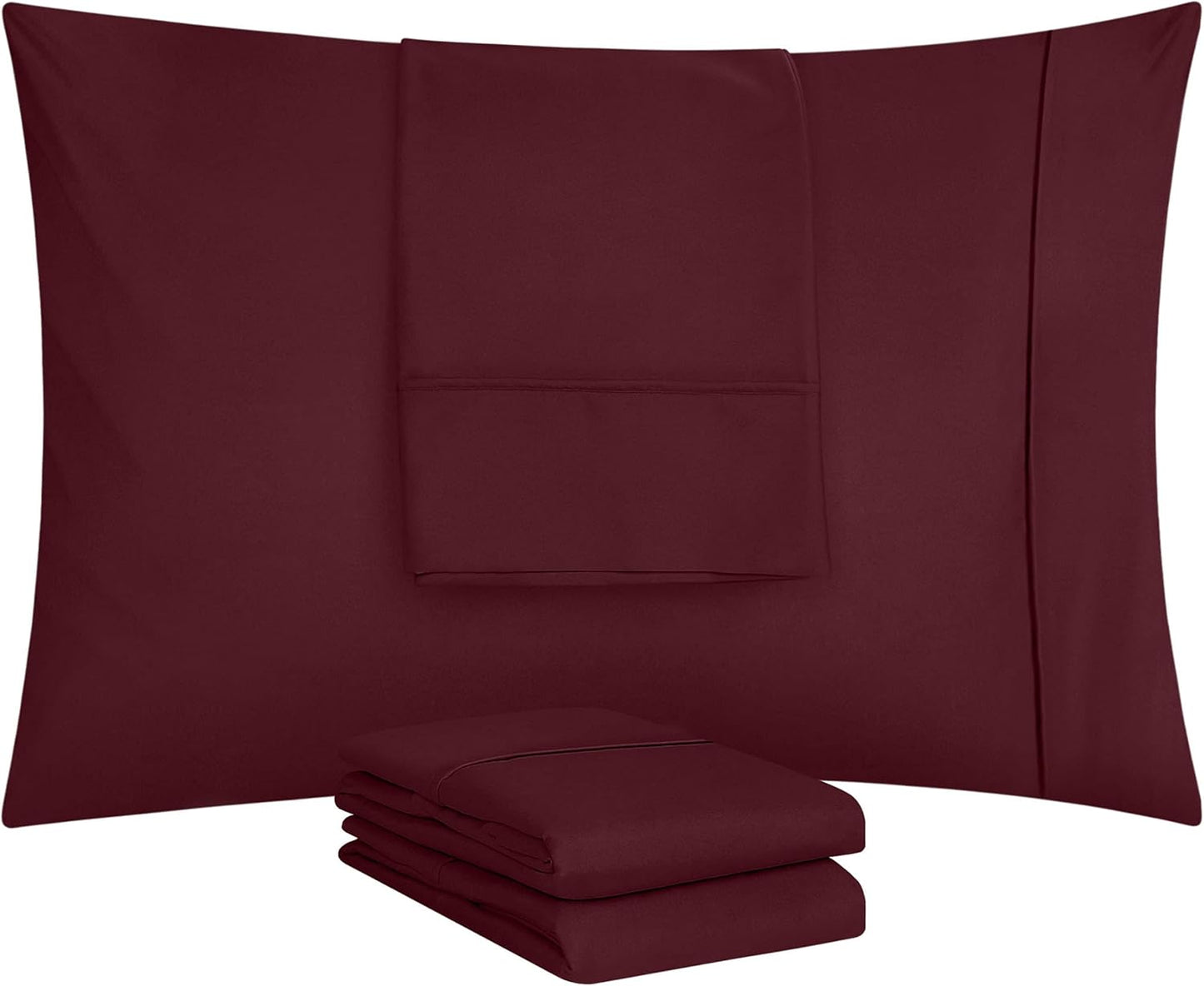 Utopia Bedding Standard Pillow Cases - Soft Brushed Microfiber - 4 Pack, Burgundy, 20 x 26 Inches