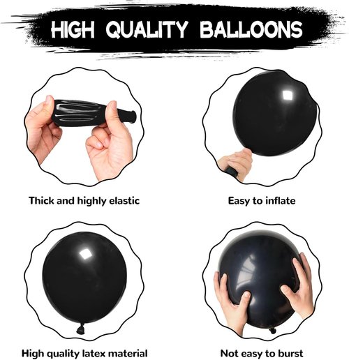 134Pcs Black Balloons Kit - Latex Balloon Garland Arch for Birthday, Wedding & Baby Showers | 5-18 Inch Sizes