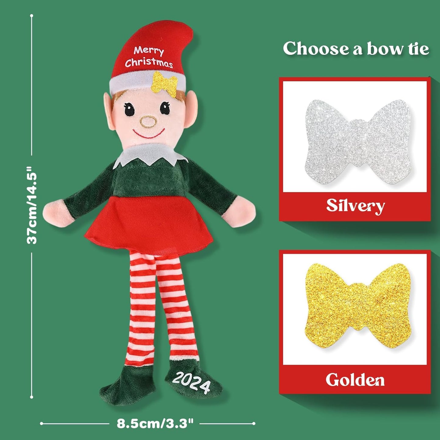 Skiennix Custom Christmas Elf Plush Doll - 14.5" Personalized Toy for Kids | Ideal Xmas Gift (Red/Green)