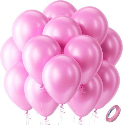Bezente Pearl Pink Balloons - 100 Pack 12-Inch Round Latex Balloons for Baby Girl Parties & Celebrations