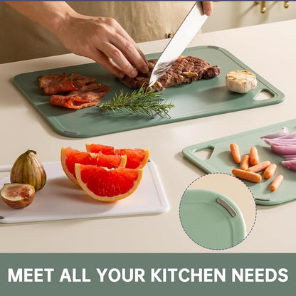 THETCHRY Plastic Cutting Board Set - BPA-Free Non-Slip Chopping Boards for Kitchen | 15"×10"×0.25" Green