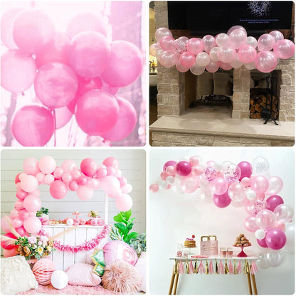 Skiennix Pink Balloons Set - 60 Pack 12 Inch Metallic Chrome & Pearl Shades for Birthday & Baby Shower Decor