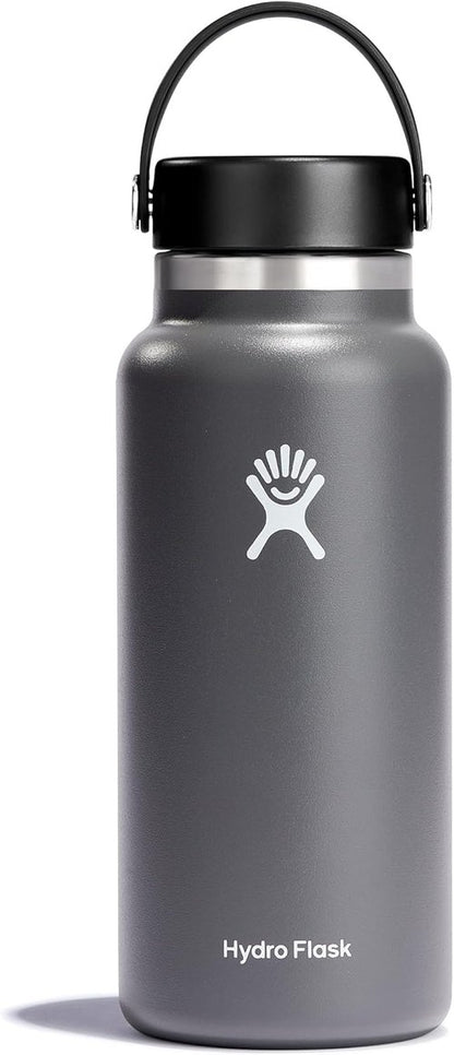 Hydro Flask Water Bottle - Insulated Stainless Steel - Wide Mouth Flex Lid, Non Spill, Leakproof and Refillable in 32 Oz