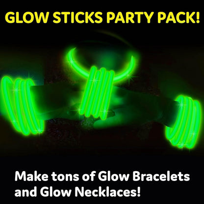 PartySticks Green Glow Sticks - 100 Pack of 8-Inch Glow in the Dark Light-Up Party Favors & Connectors