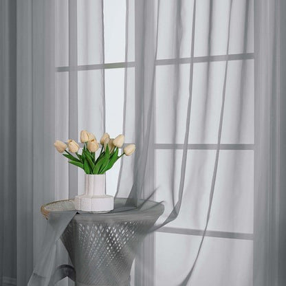 OWENIE Sheer Grey Curtains, Sheer Curtains 63 inch Length 2 Panels Set, Rod Pocket Voile Fimly Sheer Drapes for Living Room Bedroom, 2pcs, Grey, Each 59" W x 63" L