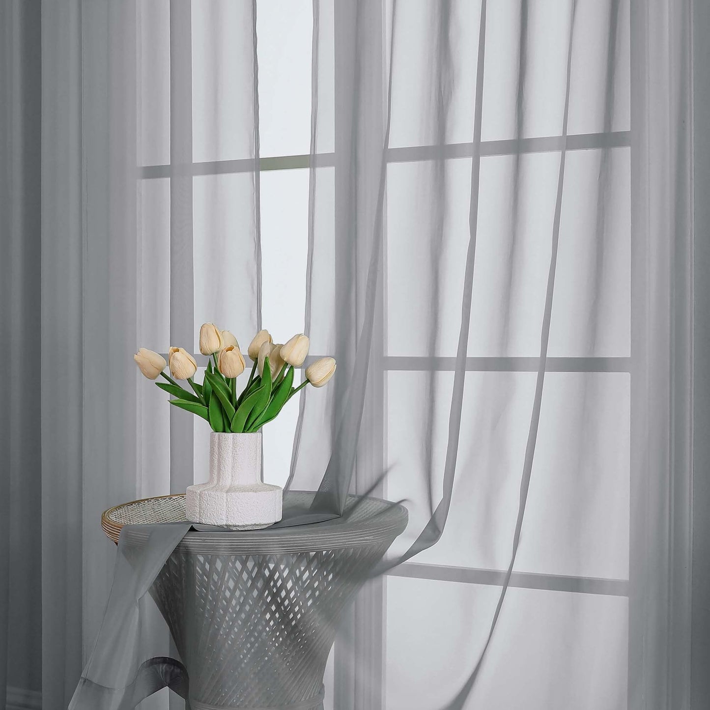 OWENIE Grey Sheer Curtains 120 Inches Long 2 Panels Set, Airy Lightweight Sheer Grey Curtains for Living Room Bedroom, Farmhouse Voile Filmy Rod Pocket Curtains Drapes, 2 Pcs, Each 59" Wx120 L Inch