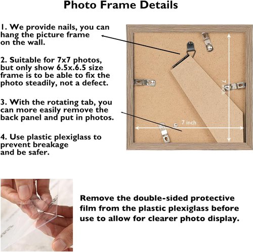 JCJMY 7x7 Picture Frame - Rustic Brown Wall Mount or Tabletop Display with Shatter-Resistant Plexiglass