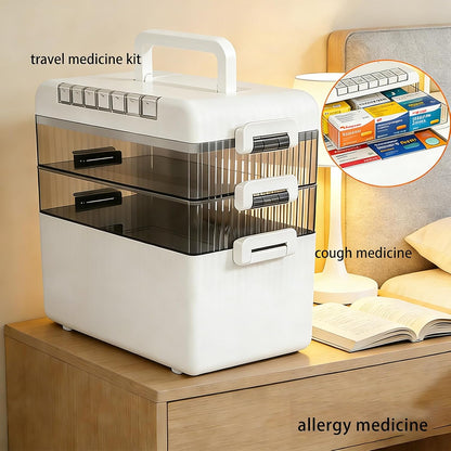 Regine Switzerland Large Medicine Cabinet Pill Organizer - 3-Tier First Aid Storage with Foldable Handle