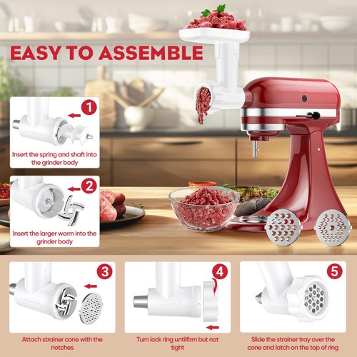 Fruit and Vegetable Strainer Attachment for Kitchenaid Stand Mixer, Includes Food Grinder Attachment for Kitchenaid Mixers, with Sausage Stuffer Tubes and Fruits Jucier Auger Strainer By HOZODO