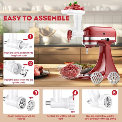 Fruit and Vegetable Strainer Attachment for Kitchenaid Stand Mixer, Includes Food Grinder Attachment for Kitchenaid Mixers, with Sausage Stuffer Tubes and Fruits Jucier Auger Strainer By HOZODO