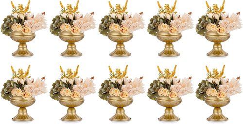 Hewory Gold Compote Pedestal Vases - Elegant Floral Centerpieces for Weddings & Events | 10pcs, 6.5in