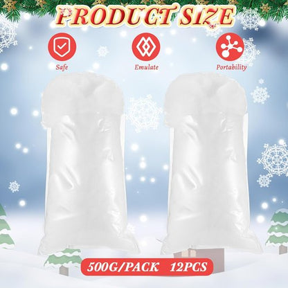 Jerify Christmas Fake Snow - Fluffy Indoor Artificial Snow Blanket for Holiday Decor | 12 Pack, 3.53 Ounce Bags