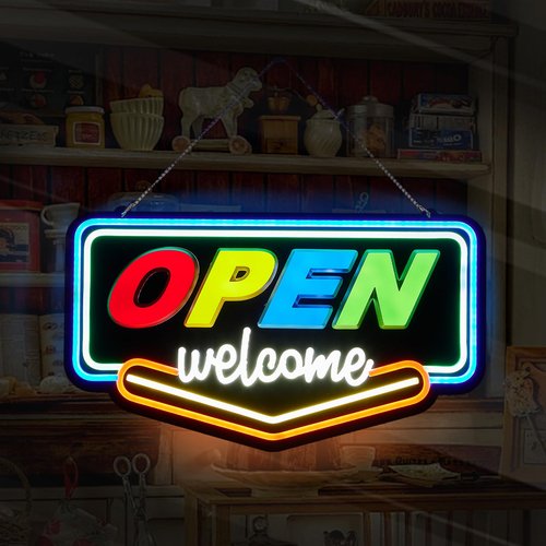 Chongart LED Open Signs for Business, 19.7 x 11.5in Large Open Sign for Window, Ultra Bright Neon Open Sign, Light Up Open Sign with Step-less Brightness Adjustment
