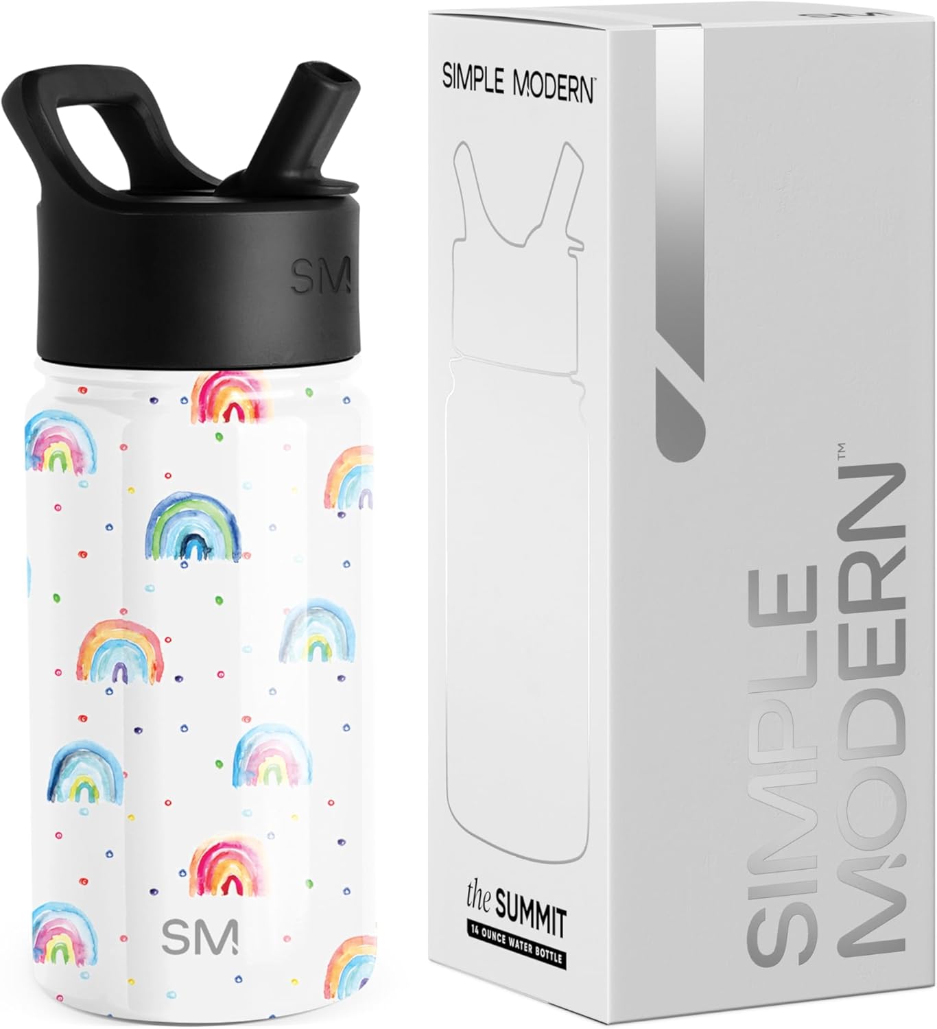 Simple Modern Kids Summit Water Bottle - 14oz Insulated Stainless Steel Tumbler with Straw Lid | Rainbow Dream