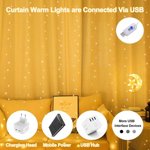 Lemical 300LED Curtain Lights - 9.8FT x 9.8FT Fairy String Lights with Remote & USB Plug | Warm Light for Indoor Decor
