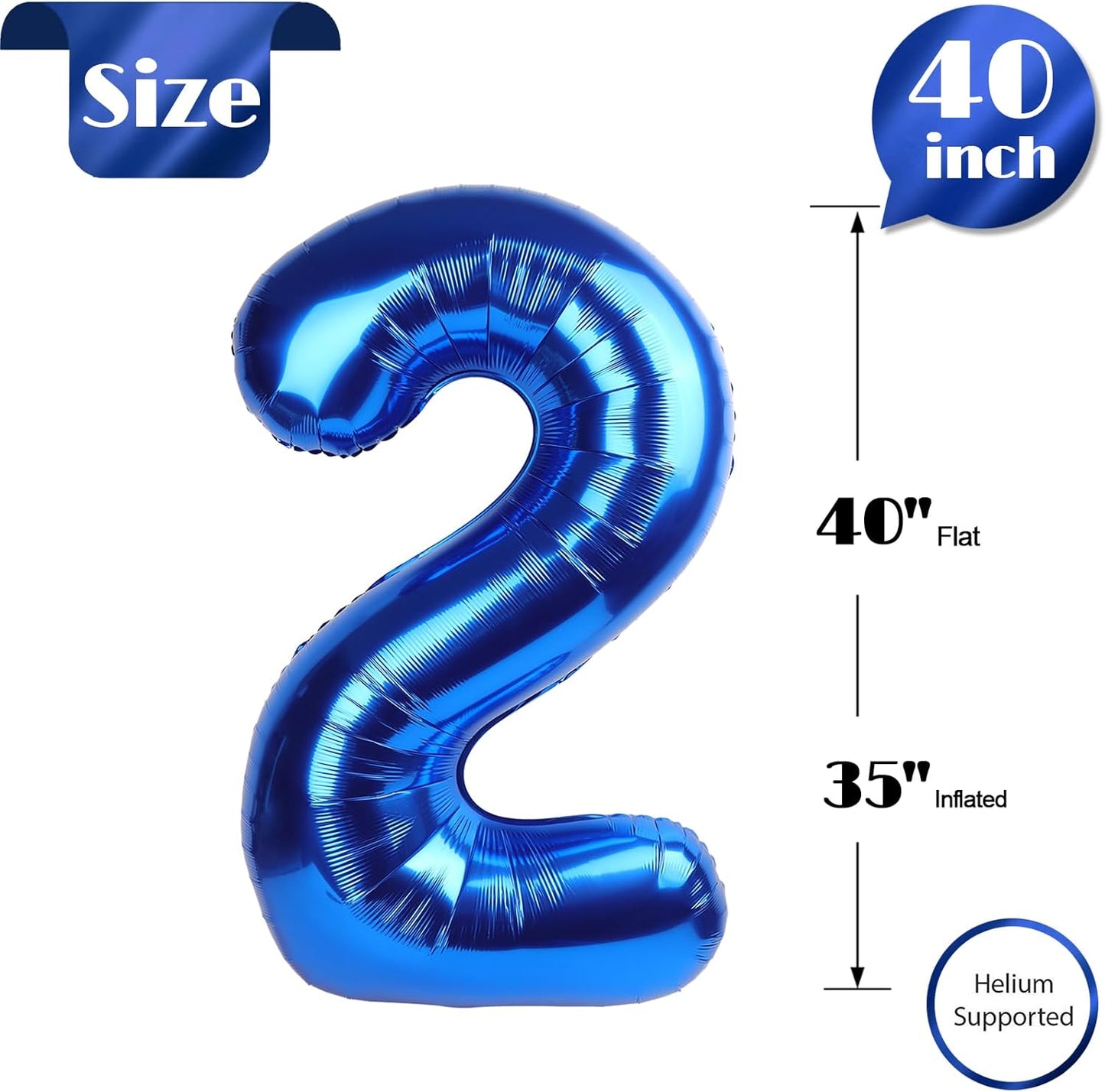 Metallic Blue Number 2 Balloon - 40 Inch Birthday Decoration for Boys & Girls