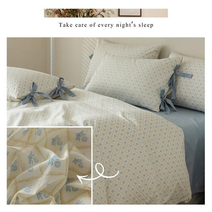 Floral Duvet Cover Twin XL Cozy Cotton College Dorm Bedding Set Blue Floral for Teen Girls Shabby Grid Flowers Coquette Comforter Cover with Zipper Closure Romantic Bedding Sets Boho Style,All Season