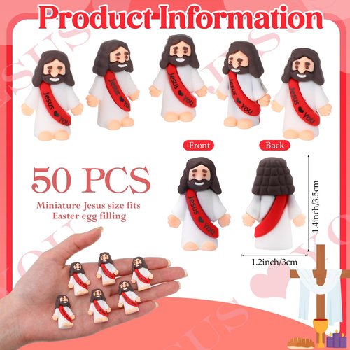 Bememo 50 Pcs Mini Jesus Figures Jesus Loves You Christ Toys Little Christ Figures to Hide and Seek Sunday School Religious Party Favors Gift(Red)