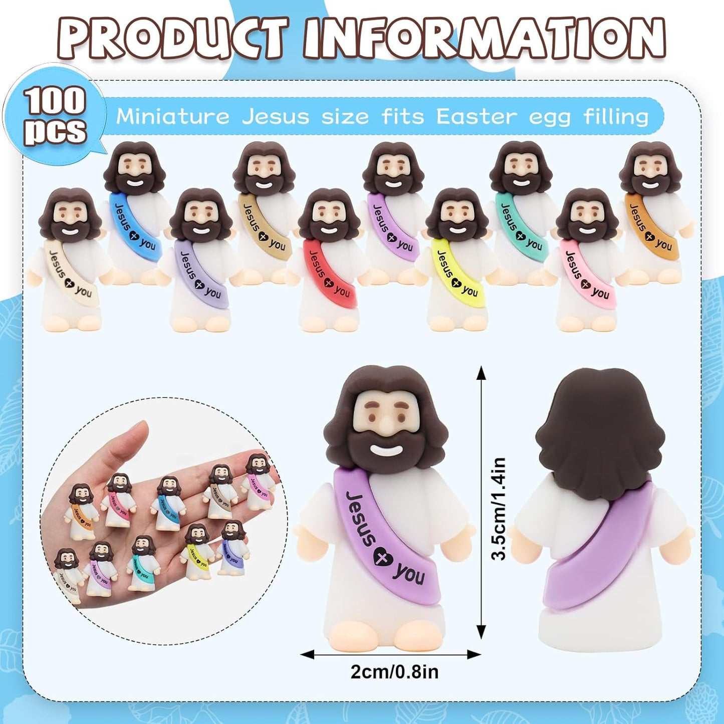 YuDanae Jesus Loves You Figures - 100pcs Baby Jesus Party Favors for Baptism & Easter Gifts (Macaron)