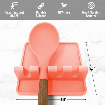 Zulay Kitchen Silicone Utensil Rest with Drip Pad for Multiple Utensils - BPA-Free, Heat-Resistant Spoon Rest & Spoon Holder for Stove Top - Kitchen Utensil Holder for Ladles & Tongs - Peach Bud