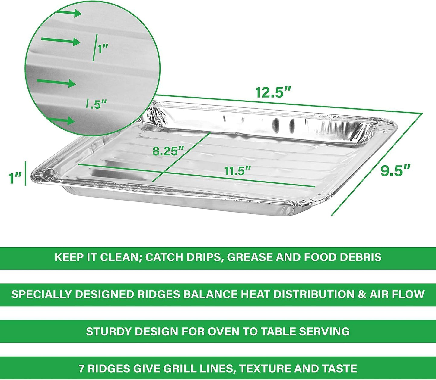 Party Bargains Aluminum Broiler Pans - Heavy-Duty Disposable Grill & Roasting Pans, 12 Pack, Ribbed Bottom for Even Heat
