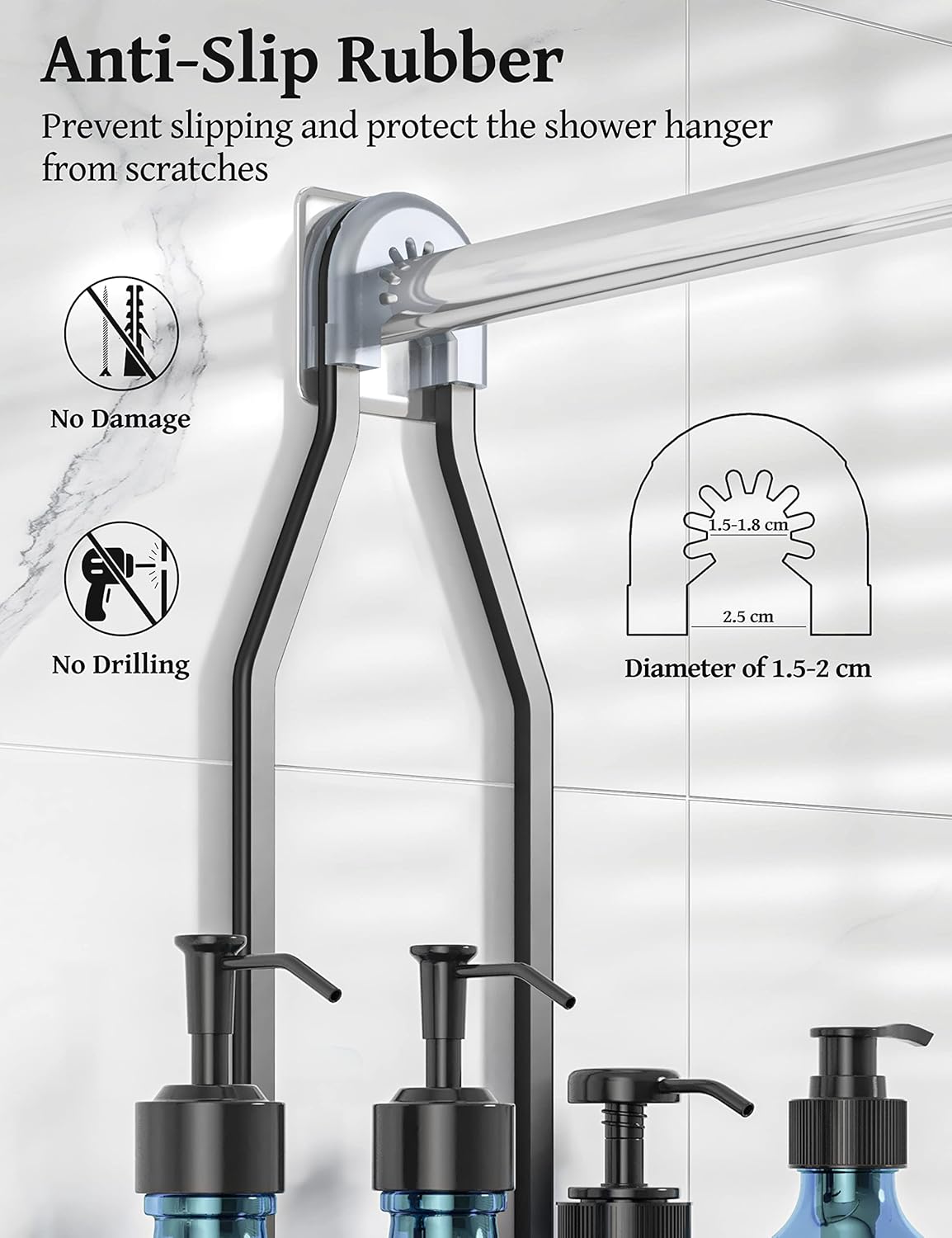 YASONIC Shower Caddy - Large Rust-Proof Aluminum Over Shower Head Organizer with 10 Hooks - Black