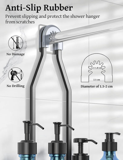 YASONIC Shower Caddy - Large Rust-Proof Aluminum Over Shower Head Organizer with 10 Hooks - Black