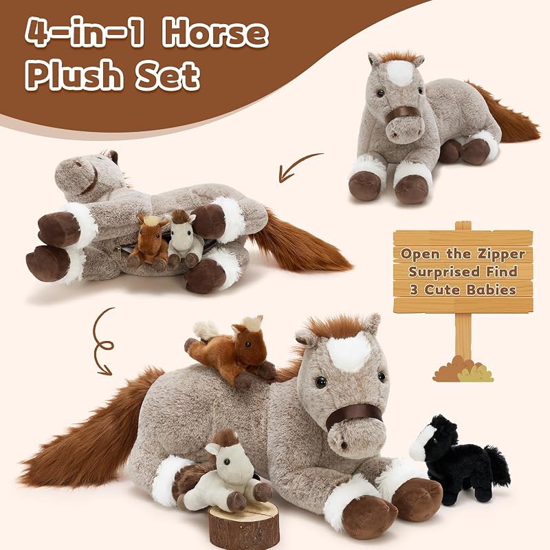 Tezituor 18" Horse Stuffed Animal Plush Fanimy Pony with Babies - Variation: Horse