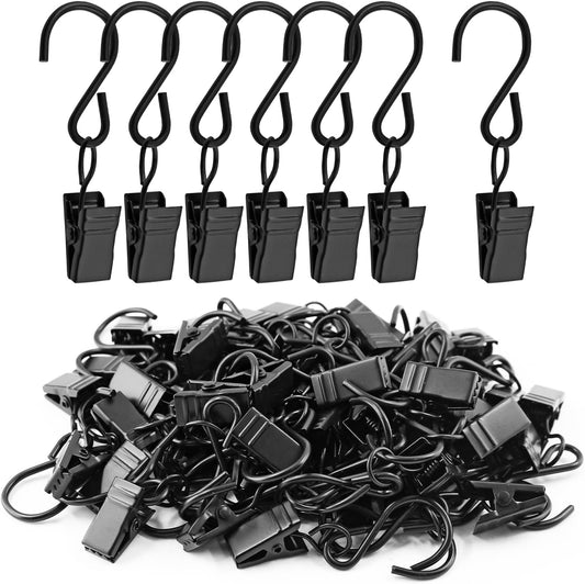 Skiennix 50 Pack Stainless Steel S Hooks - Durable Curtain Clips for String Lights | 2.4 Inch Long, Black