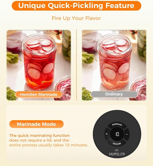 Electric Mason Jar Vacuum Sealer Kit - 2 Modes for Vacuum & Fast Marinade | 10 Sealing Lids for Freshness