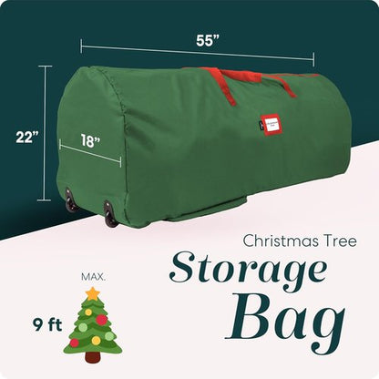 Handy Laundry Rolling Tree Storage Bag - Zippered Protection for 9-Foot Christmas Tree | Easy Transport with Wheels