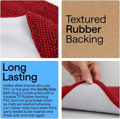GORILLA GRIP Bath Rug Mat - Thick Soft Absorbent Chenille | Quick Dry Microfiber, 60x24, Red