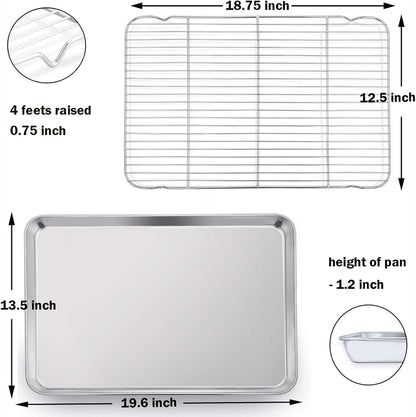 P&P CHEF Baking Sheet Pan Set - 19.6 Inch Stainless Steel Cookie Tray with Cooling Rack | Non-Toxic & Dishwasher Safe