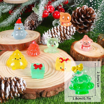 DIYDEC Mini Christmas Luminous Figurines - 40 Glow-in-the-Dark Resin Miniatures for Holiday Decor