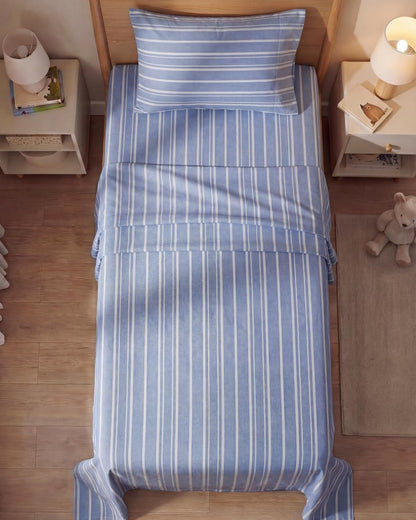Skiennix Twin Size Sheet Set - Comfy Cooling Bed Sheets with Deep Pockets - Luxury Oeko-Tex Blue Stripes