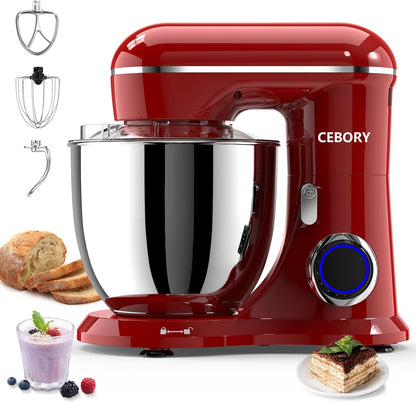 Skiennix 3-IN-1 Electric Stand Mixer - 6.5QT Bowl, 660W, 10-Speed, Includes Dough Hook, Beater & Whisk - Red
