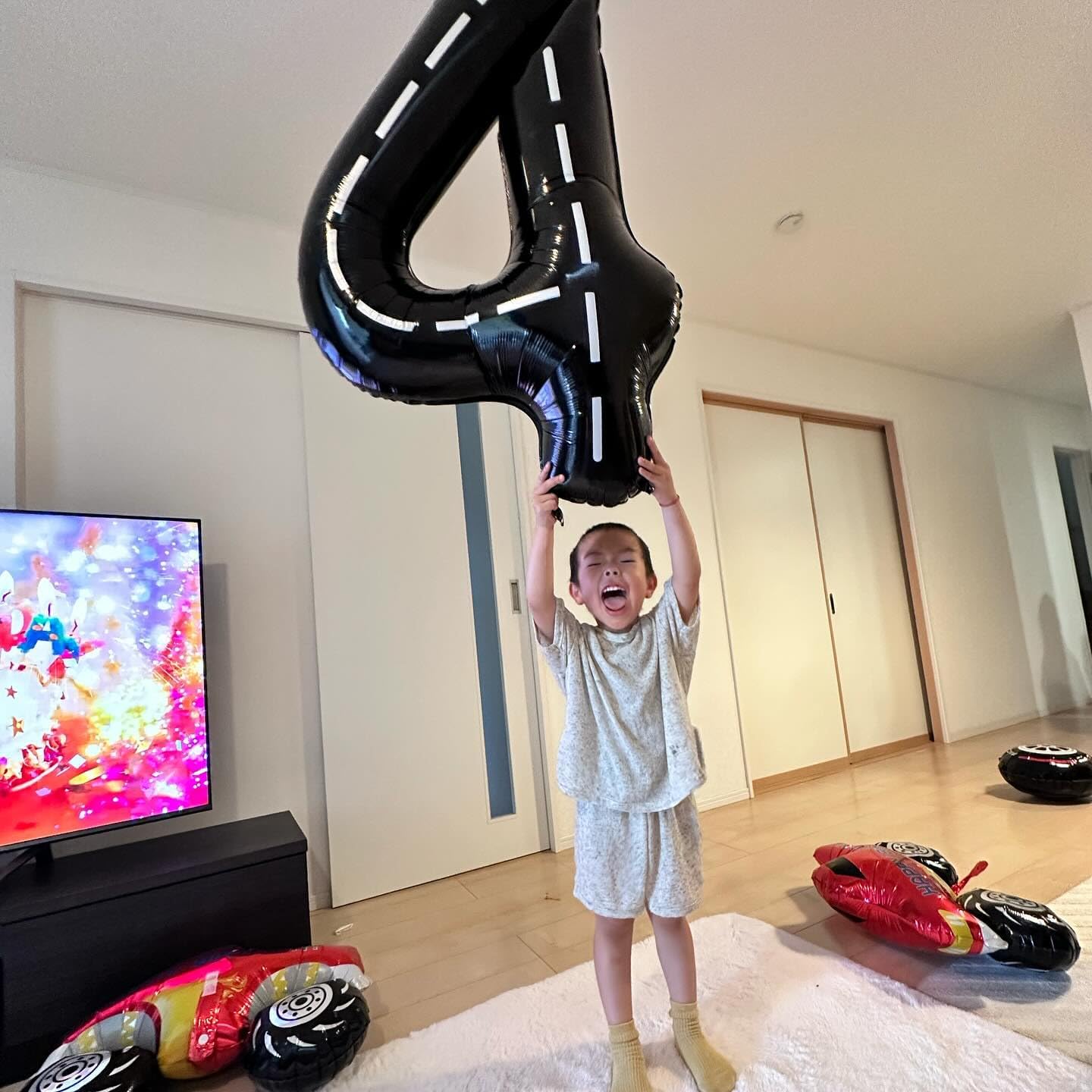 Race Car 4 Balloon - 40 Inch Number Balloon for 4th Birthday Party Decorations