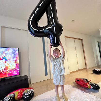 Race Car 4 Balloon - 40 Inch Number Balloon for 4th Birthday Party Decorations