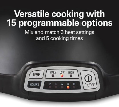 Hamilton Beach 7 Quart Programmable Slow Cooker - Portable with Lid Latch Strap, Black