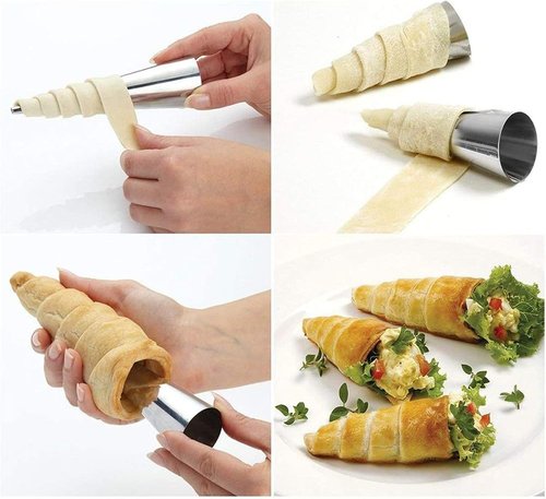 Joyeee Pastry Cream Horn Molds - 10 Stainless Steel Cannoli Tubes | 5-Inch Large Croissant Baking Tool