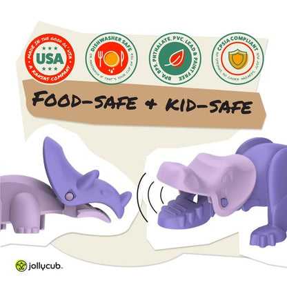 Jollycub® Interactive Toddler Utensils, Dino Chomperware™, Kids Silverware Set, BPA Free, Made in USA (Purple Fruits)